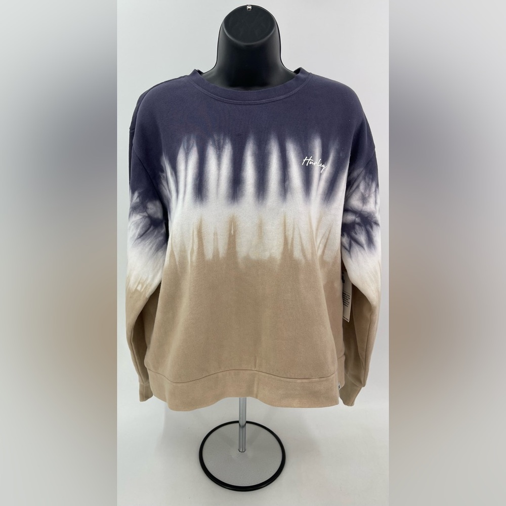 Hurley Sweater Blue Beige Tie Double Dye Crew Neck Sweatshirt Womenâs Medium NWT